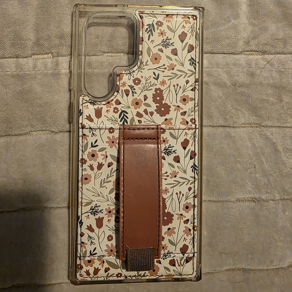 Floral Pattern Phone Case with Brown Strap